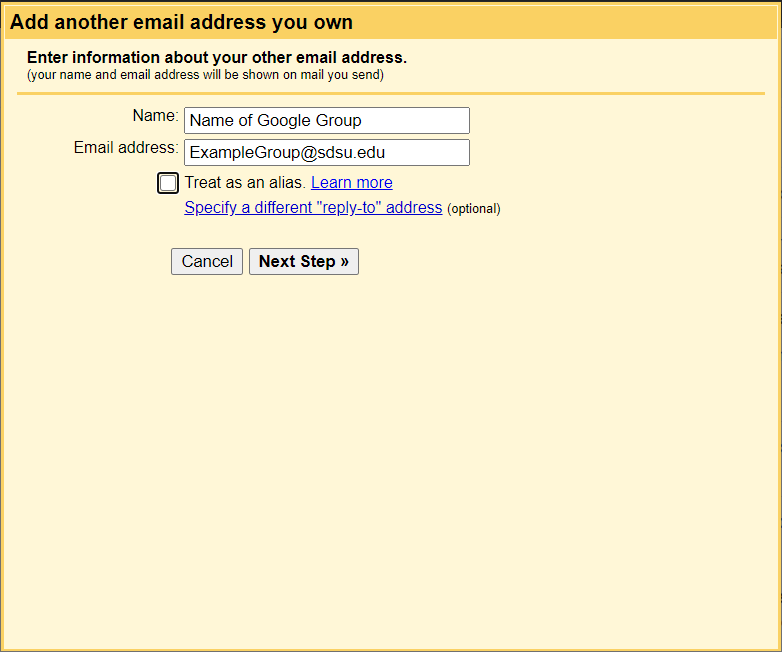 Add another email address window