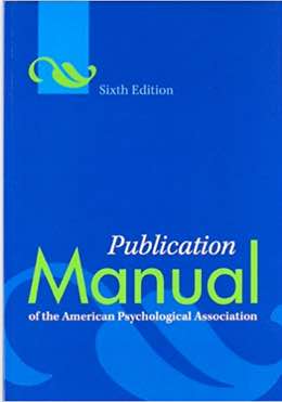 Image: Front cover of blue APA Manual with words"Sixth Edition Publication Manual of the American Psycholgical Association"