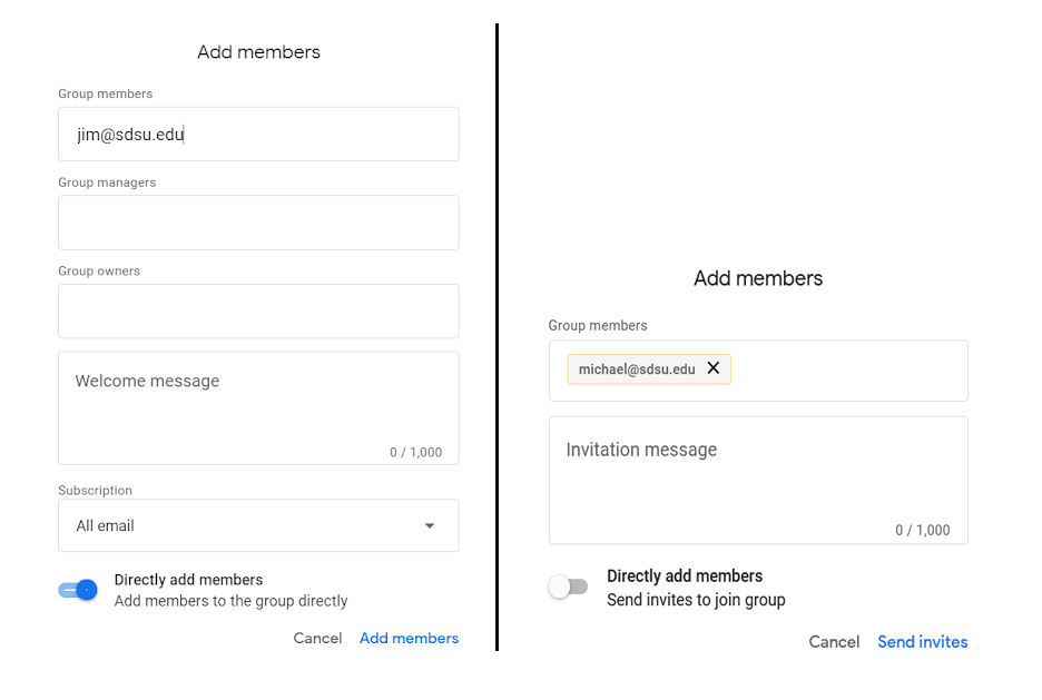Two different options for adding members