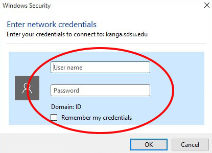 4. Select Finish and type in your ID user account credentials. 