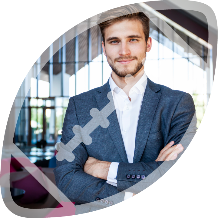 Business man encircled by football icon