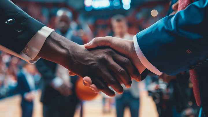 handshake on basketball court