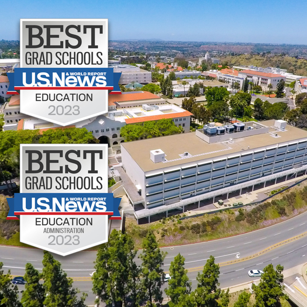 Bird's eye view of SDSU with the text "#52 U.S. News & World Report"