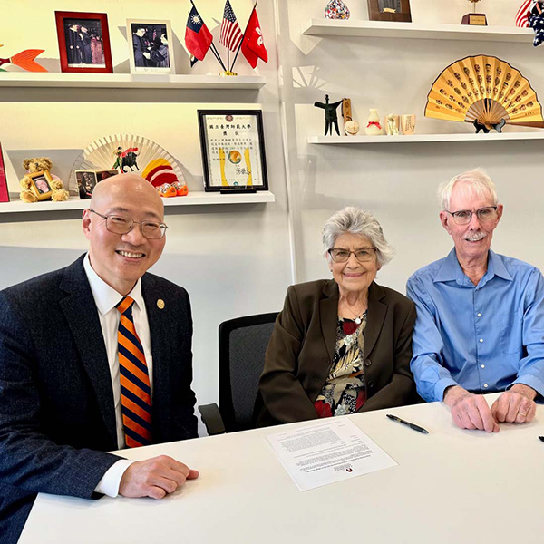 From left: Dean Y. Barry Chung, Professor Cynthia Park and James Park
