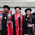 Graduate students from the Class of 2025 celebrate outside Viejas Arena.