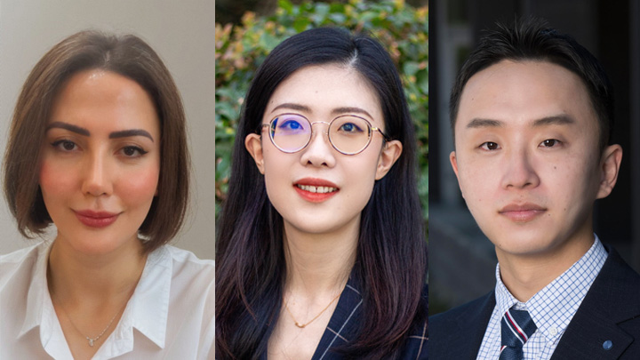 Professional headshots of three faculty members in business attire.