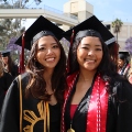 Undergraduate students from the Class of 2025 celebrate outside Viejas Arena.