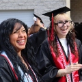 Undergraduate students from the Class of 2025 celebrate outside Viejas Arena.