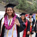 Undergraduate students from the Class of 2025 celebrate outside Viejas Arena.
