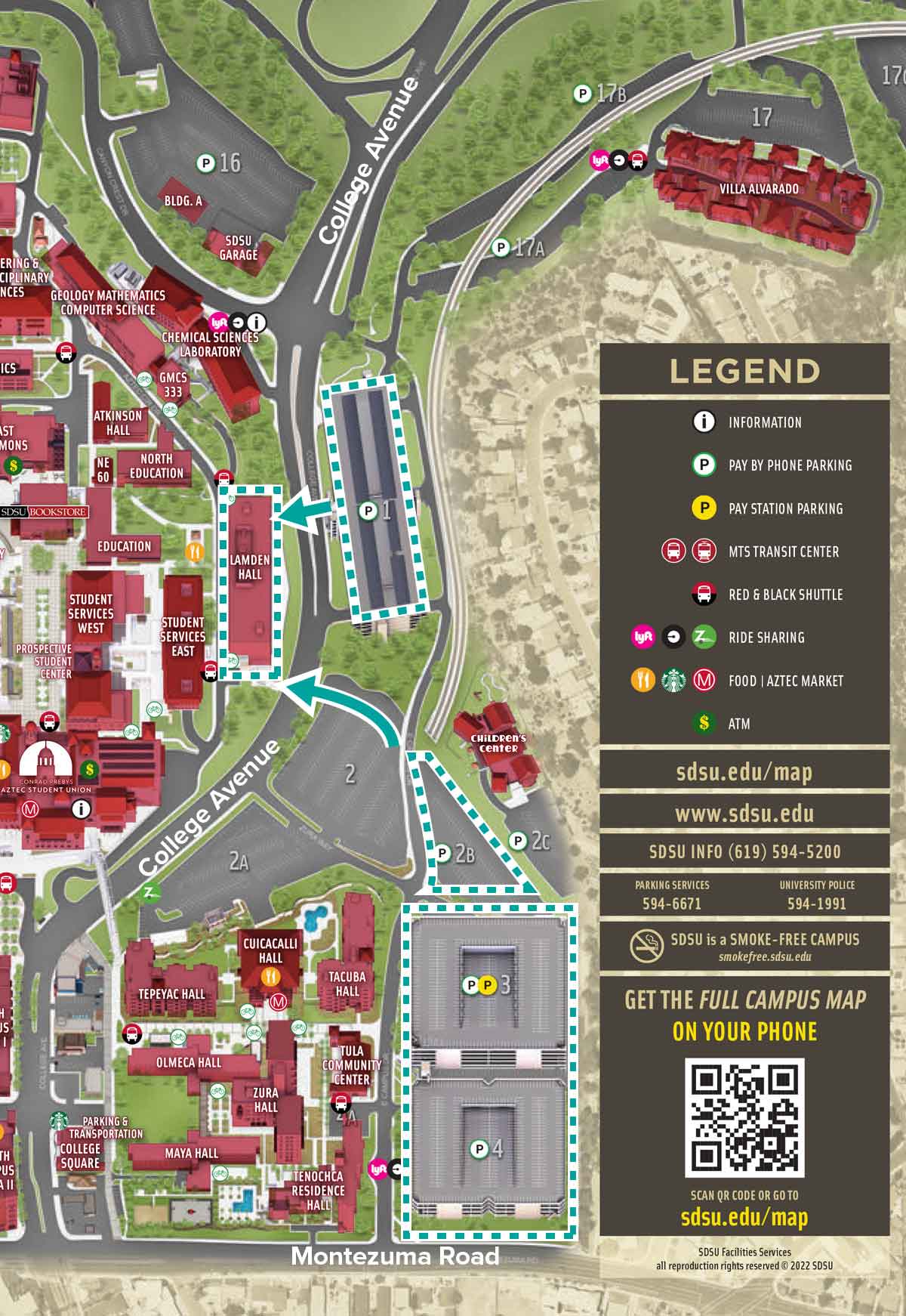 SDSU Map with Parking Info