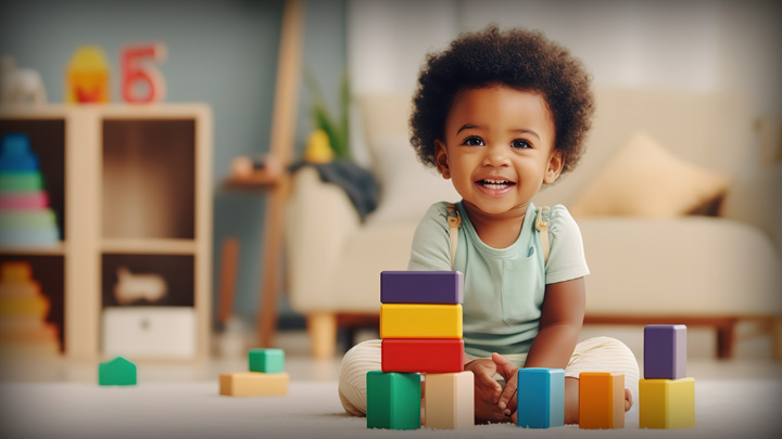 toddler playing with colorful blocks