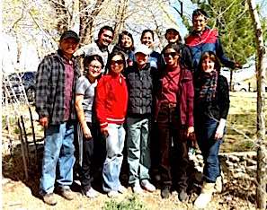Photo: Larry Emerson, Carol Robinson-Zañartu and Nola Butler-Byrd at Shiprock with cohort group Diego Arias, Alyssa Ashley, Roberta Cruz, Mark Emerson, Mariko Cavey, Marina Oliman